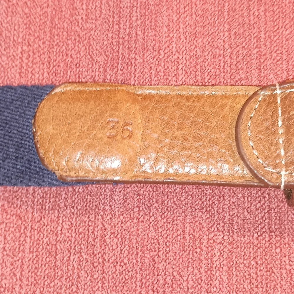 Donald Ross Navy Red Plaid men's Cotton Leather Belt 36